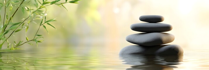 Obraz premium Meditation helps calm the mind and reduce stress with a copy space image showing a serene setting
