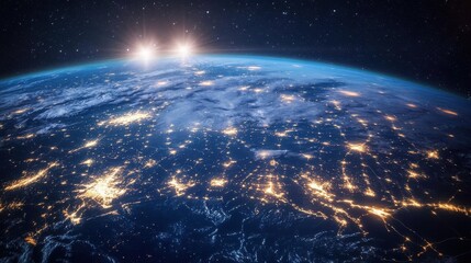 Obraz premium Digital Globe with Glowing Connections and City Lights