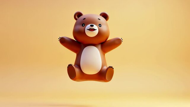 Cute Cartoon Bear Jumping in Mid-Air