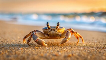 Crab crawling on sandy beach , crab, sand, beach, wildlife, crustacean, coastal, nature, ocean, creature, marine, animal
