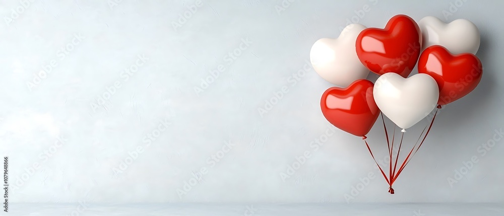 Aufkleber festive red and white heart shaped balloons floating in the air against a plain background creating 