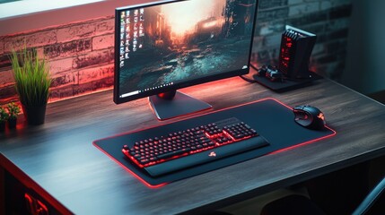 Gaming Setup with Red Backlighting
