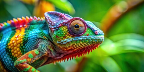Colorful chameleon blending into vibrant surroundings, chameleon, colorful, vibrant, camouflage, reptile, nature