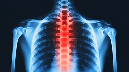 Detailed X Ray Image of the Spinal Column Highlighting the Intricate Vertebrae and Skeletal Structure of the Human Body  This Medical Diagnostic Image Can Be Used for Healthcare Medical