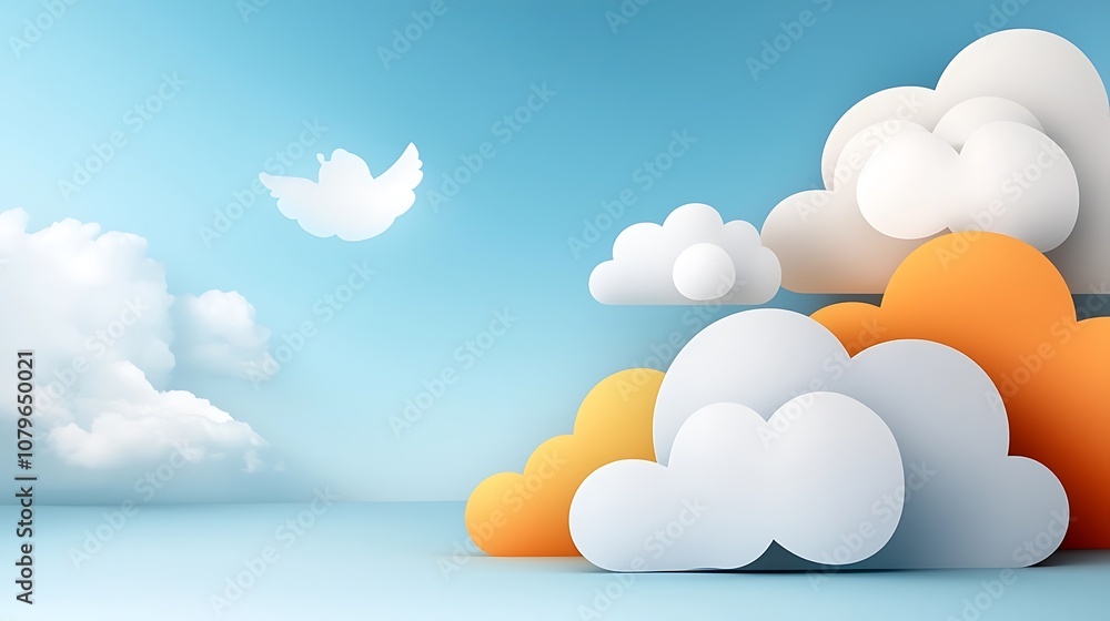 Poster ethereal clouds floating in pastel sky minimalist digital with soft gradients balanced composition a