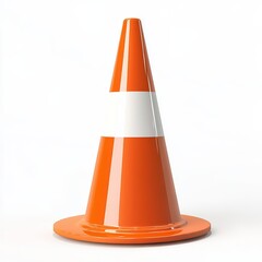 Orange Traffic Cone 3D Illustration Isolated on White Background