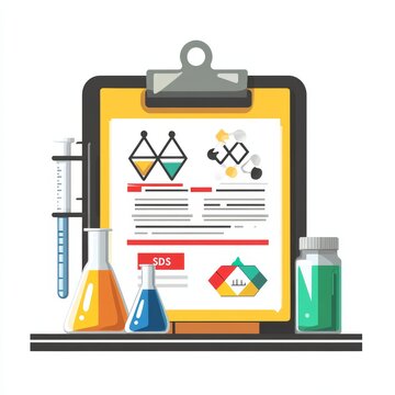 Safety Data Sheet Clipboard  Chemical Information Guide  Lab Equipment  Flat Design  Illus