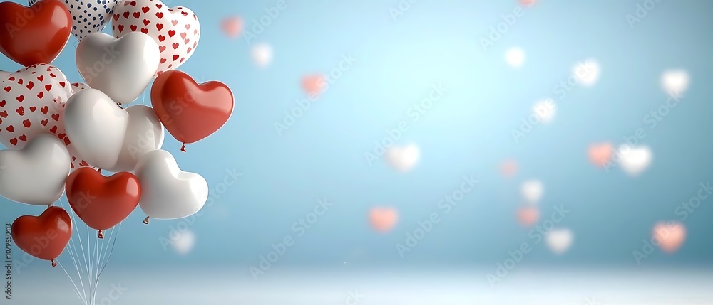 Aufkleber romantic heart shaped balloons in various red and white colors floating in a dreamy ethereal atmosph
