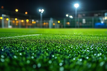 A soccer pitch with a bright green lawn. Generative Ai
