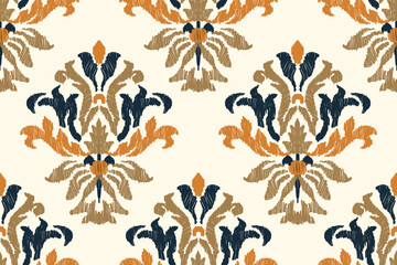 Ikat floral paisley embroidery on white background. Traditional ethnic ikat, aztec abstract vector pattern, seamless pattern in tribal, folk embroidery and mexican style.