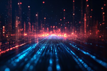 A nighttime metropolis encircled by an abstract gradient blue. Generative Ai