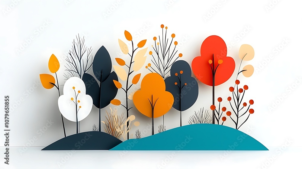 Poster stylized and abstract autumn landscape featuring colorful foliage minimalist trees and a serene natu