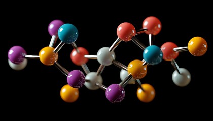Advanced 3D molecular model illustrating chemical bonds, symbolizing biotech and scientific innovation, with colorful atoms and interconnected bonds