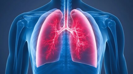 Highly detailed and labeled of the human respiratory system showcasing the anatomy and internal structures of the lungs including the trachea bronchi bronchioles alveoli and pleural layers