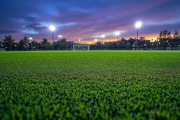 A soccer pitch with a bright green lawn. Generative Ai