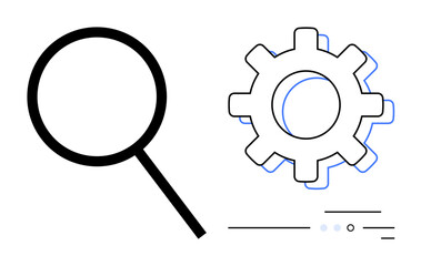 Magnifying glass and gear icons symbolizing search and optimization concepts. Ideal for themes in technology, search engines, engineering, problem-solving, development, productivity, and digital