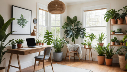 Fototapeta premium Workspace filled with a variety of green plants