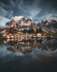 Mountains with Reflection in the Dolomites - Geisler Alm