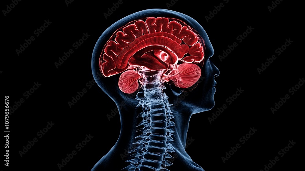 Poster digital of the detailed inner structure and anatomy of the human brain showcasing the cerebrum corte