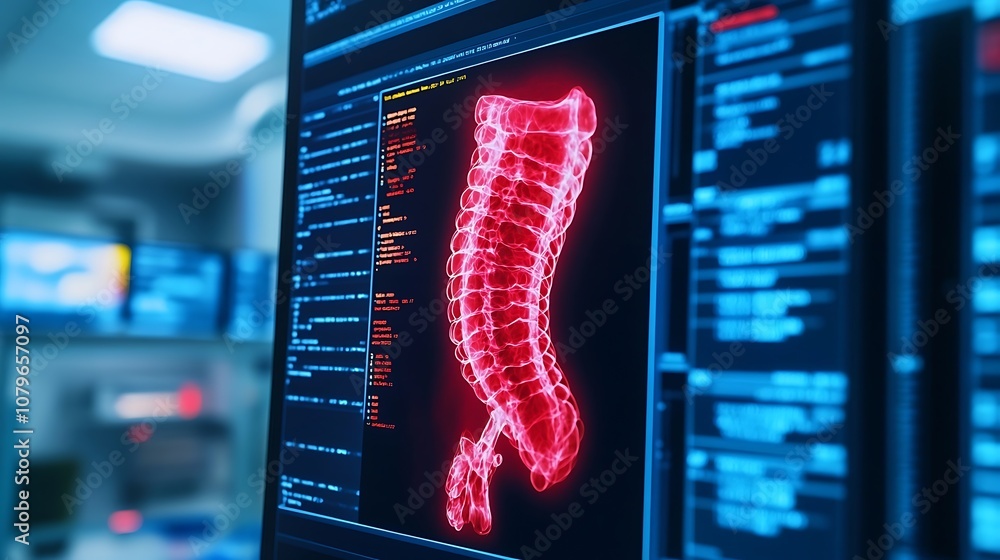 Aufkleber digital medical imaging showing detailed 3d spinal x ray scan visualizing the skeletal structure of 