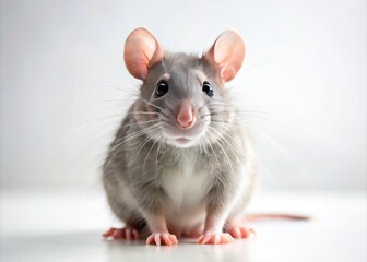 Adorable Rat on White Background - Cute Rodent, Furry Animal, Pet, Domestic Rat, Close-Up, High Depth of Field, Animal Photography, Minimalist