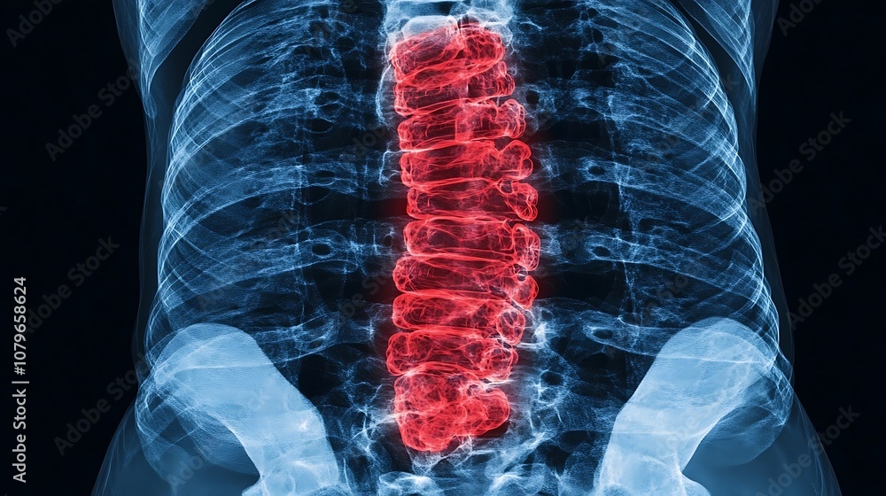 Poster x ray image showcasing the intricate details of the human spinal vertebrae and skeletal structure pr