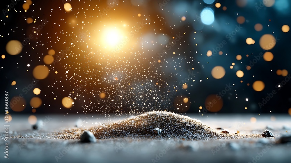 Poster enchanting snowfall in a mystical night landscape with glowing frost flakes and shimmering sparks cr