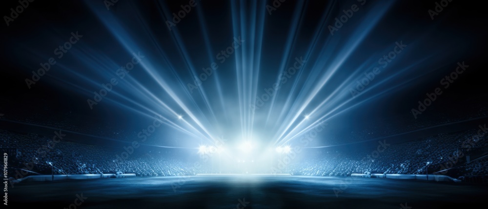 Poster stadium with bright lights and a crowd in the background