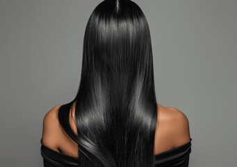 Fototapeta premium Beautiful Woman with Long Black Straight Hair from Back View
