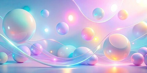Abstract iridescent spheres float on a wave of light