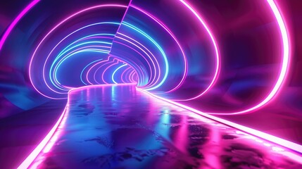 Mesmerizing neon background with swirling pink and blue lights.Futuristic and psychedelic retro banner in 80's style, for projects with nostalgia for the past