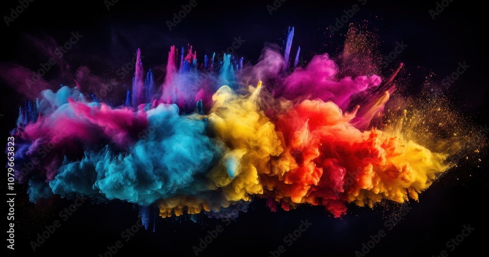 Poster Abstract Colorful Ink Explosion in Dark Background