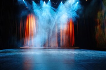 Stage Lights, Smoke, and Red Curtains: A Dramatic Backdrop