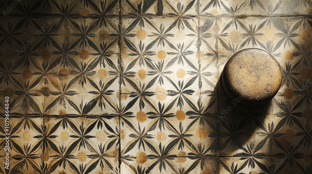 Poster close-up of geometric tiles with circular object