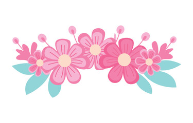 Beautiful Pink Girly Flower Floral Crown with Natural Nature Leaves