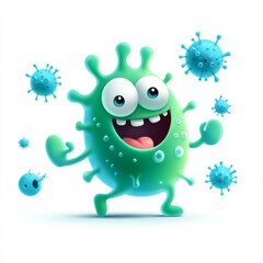 Fototapeta premium Cheerful Cartoon Germ Character on White Background