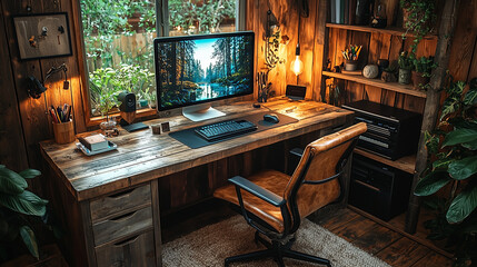 Rustic Cabin Office: A Cozy and Productive Workspace