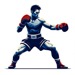 Naklejka premium Isolated vector illustration of a Thai boxer doing boxing poses on a white background.