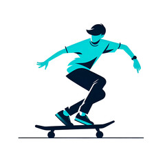 Obraz premium Isolated vector illustration of young boy practicing skateboarding on white background.