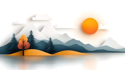 Majestic mountainous landscape with vibrant sunset silhouette creating a serene and peaceful natural scene