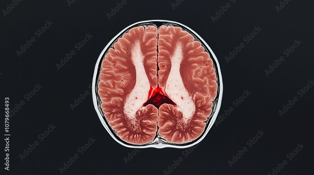 Poster cross sectional image of the human brain anatomy showcasing the different lobes and structures for m