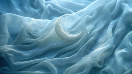 Obraz premium White Crescent Moon Adorned on a Blue Fabric Background