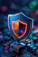 Cyber Security Shield on Circuit Board.