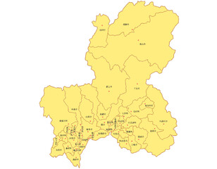 岐阜県　地図　黄色　イラスト