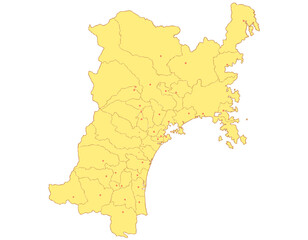 宮城県　地図　黄色　イラスト