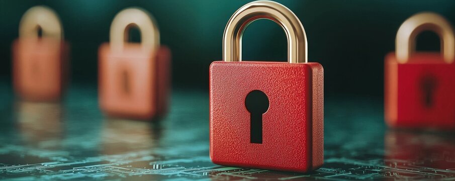Red Padlock Security Concept.