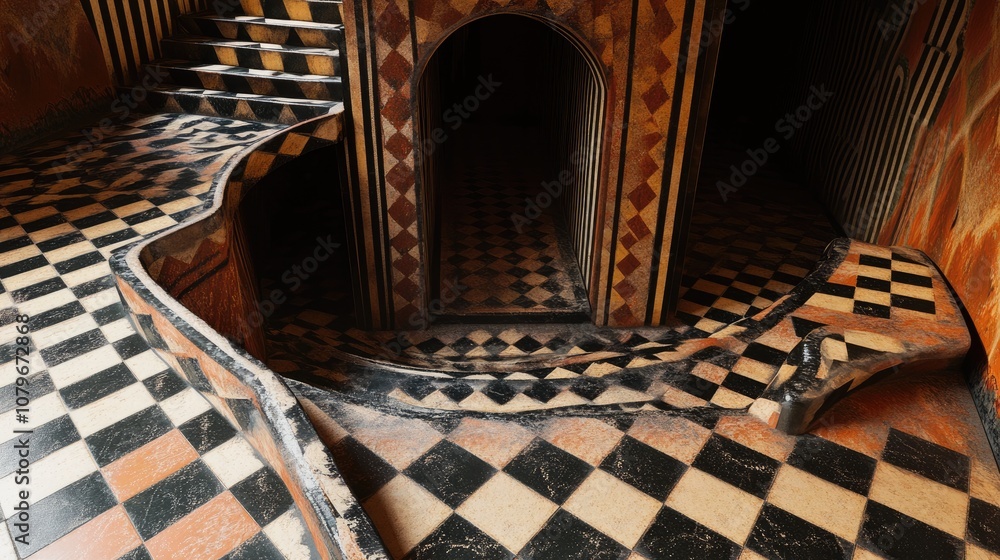 Poster checkerboard pattern floor in a historic building