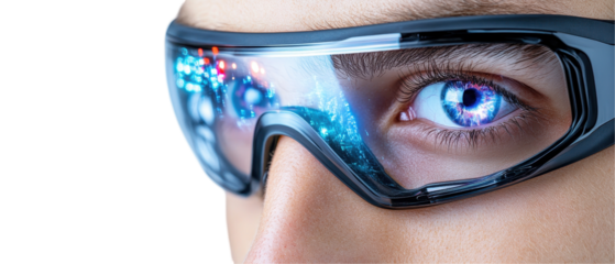 Close-up of innovative smart glasses. transparent background