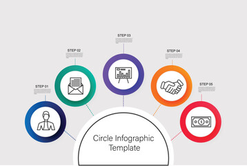 Circle process infographic template with 5 step