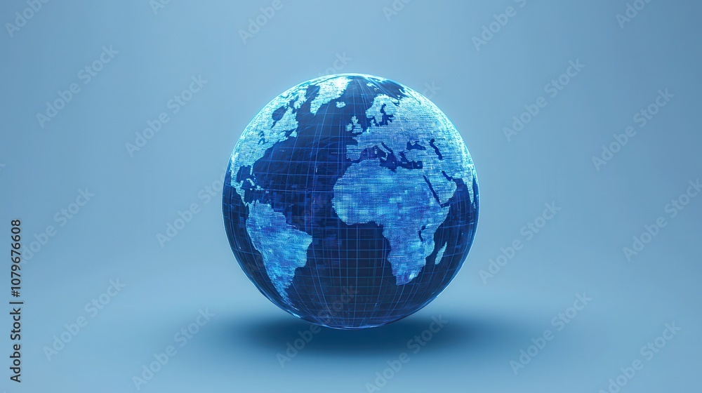 Poster a digital representation of earth illuminated with blue light and made of binary code, symbolizing t
